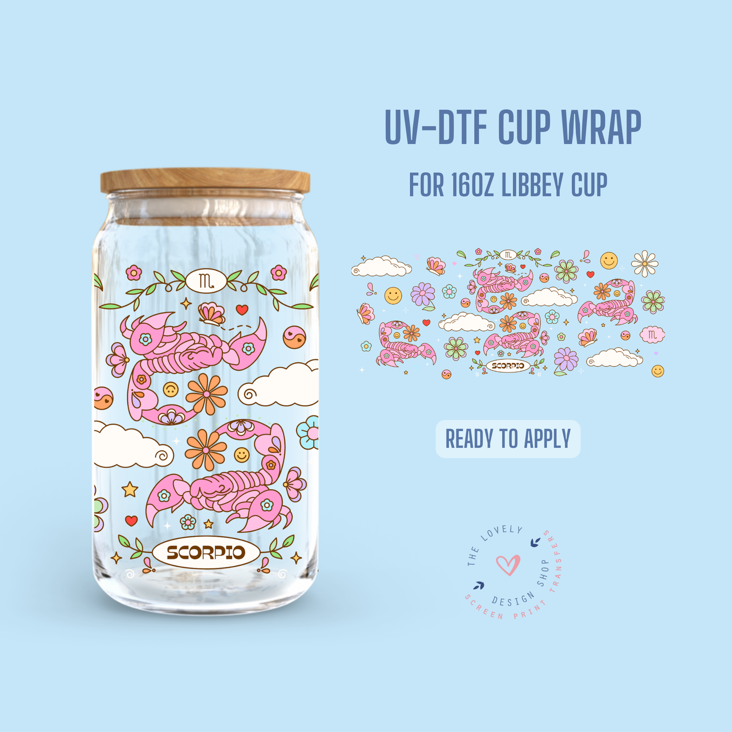 Zodiac Signs - UV DTF 16 oz Libbey Cup Wrap Jul 22