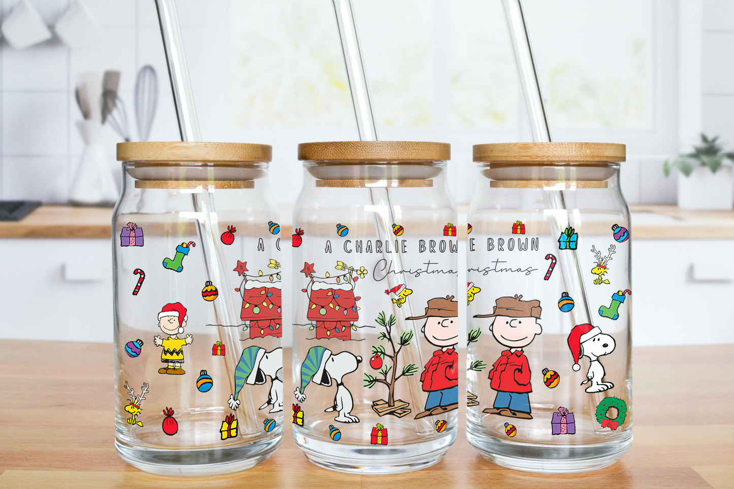 A Boy And His Dog In Christmas - UV DTF 16 oz Libbey Cup Wrap (Ready to Ship)