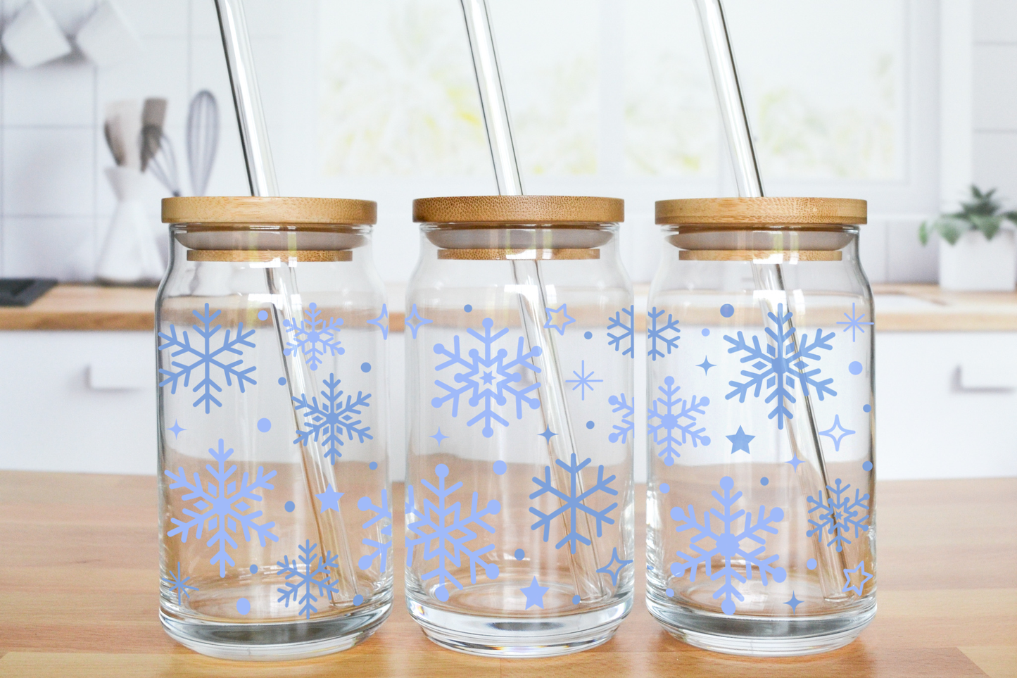 All Blue Snowflakes - UV DTF 16 oz Libbey Cup Wrap (Ready to Ship)