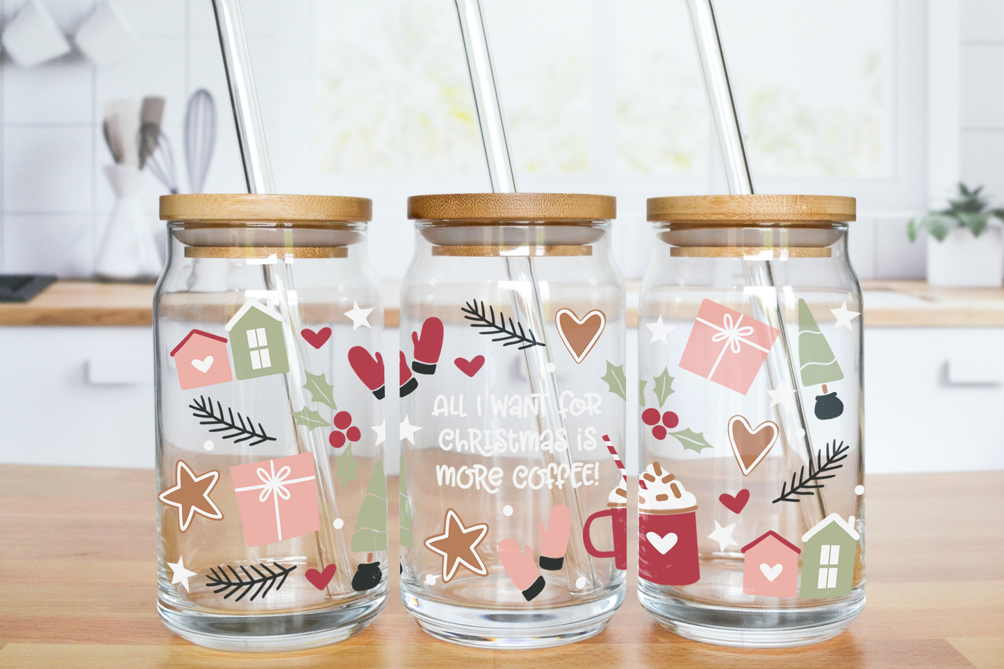 All I Want For Christmas - UV DTF 16 oz Libbey Cup Wrap (Ready to Ship)