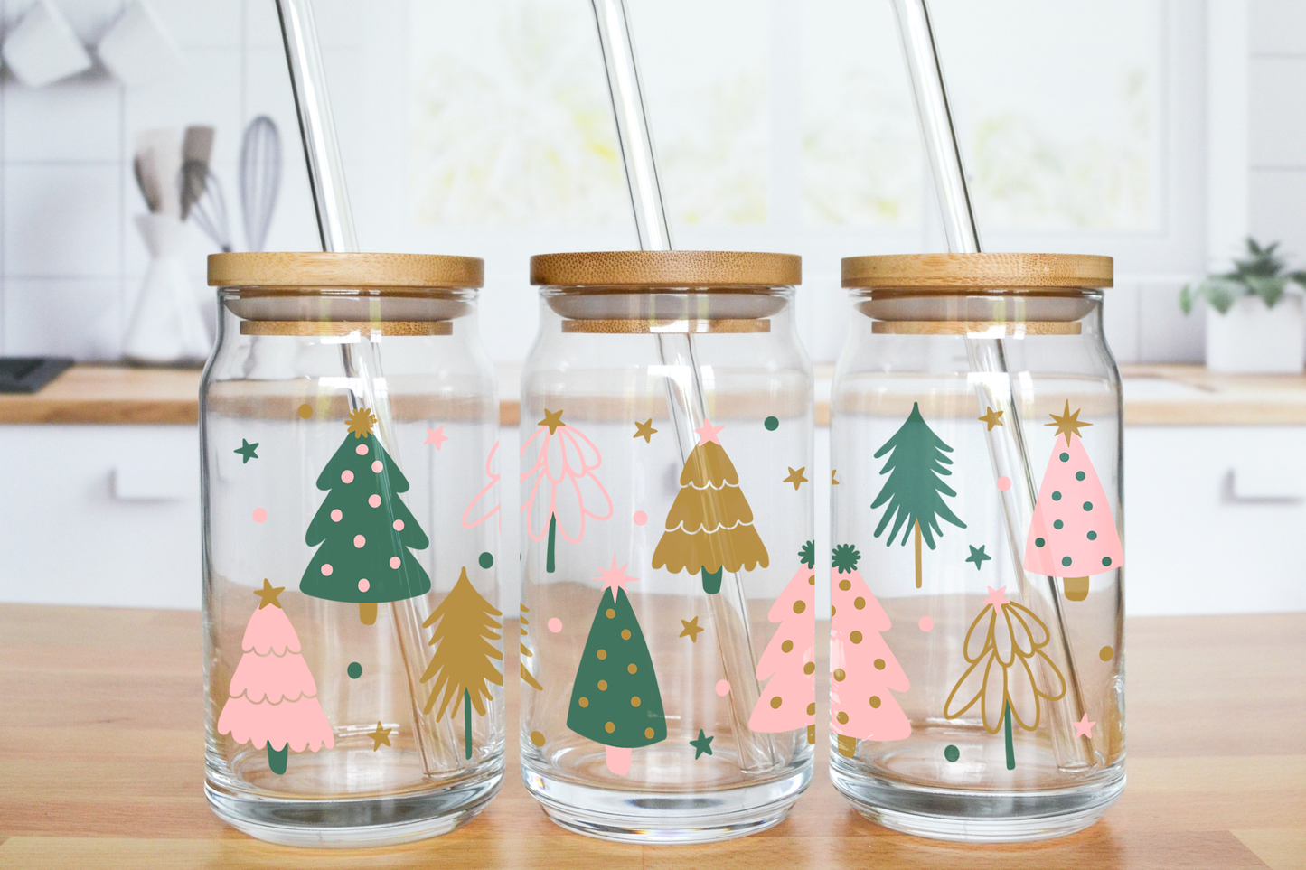 All Kinds Christmas Trees - UV DTF 16 oz Libbey Cup Wrap (Ready to Ship)