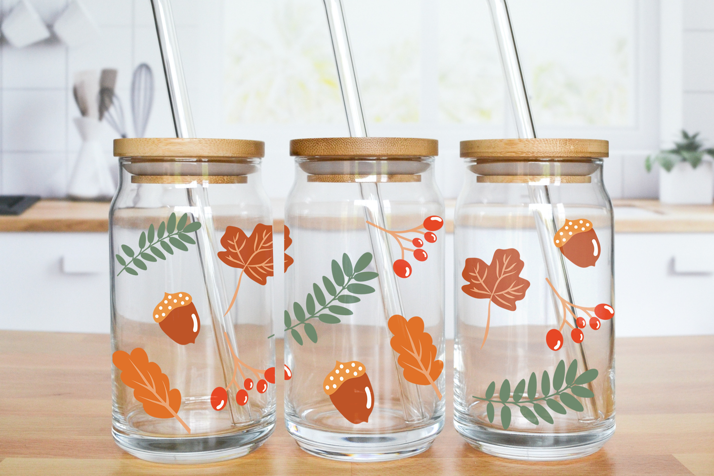 Autumn Floral - UV DTF 16 oz Libbey Cup Wrap (Ready to Ship)