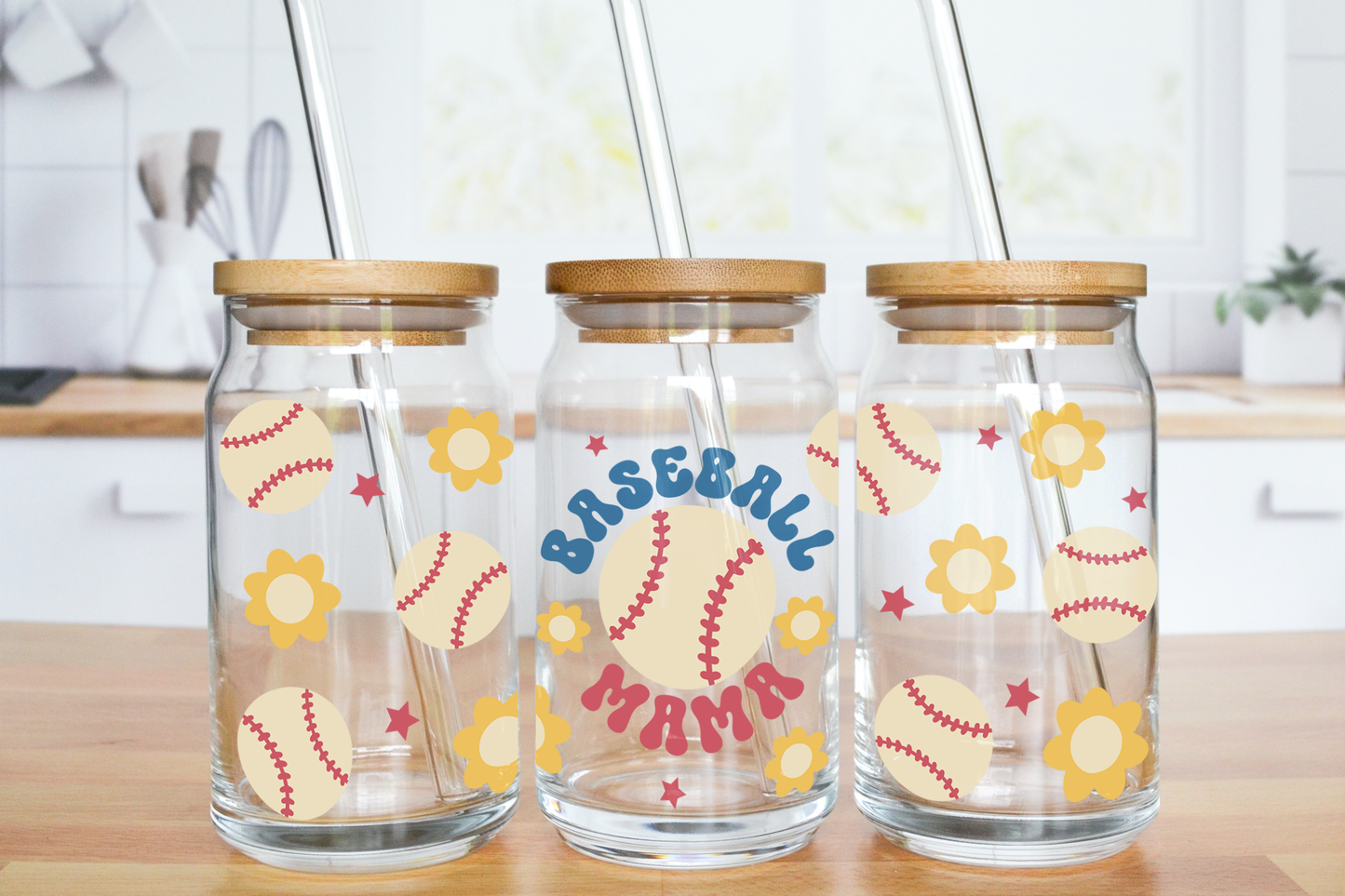 Baseball Mama - UV DTF 16 oz Libbey Cup Wrap (Ready to Ship)