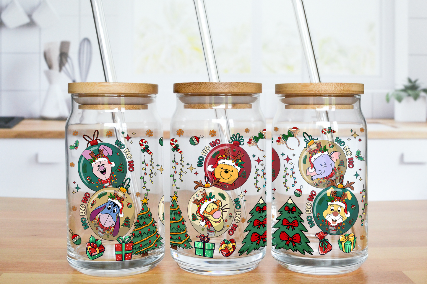 Bear And Friends Christmas Ornaments - UV DTF 16 oz Libbey Cup Wrap (Ready to Ship)