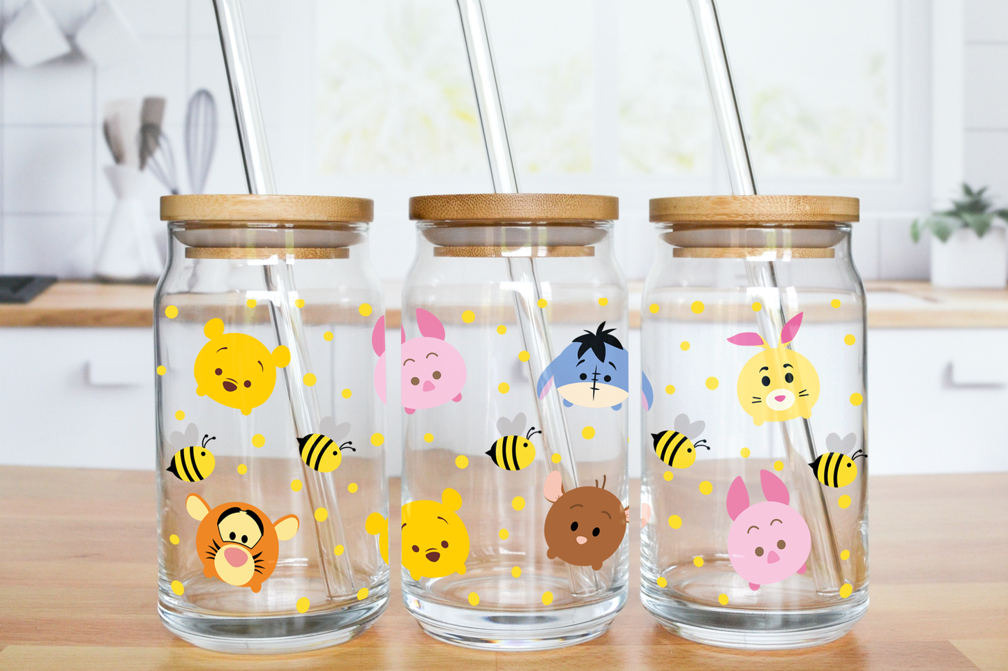Bear and Friends Mini - UV DTF 16 oz Libbey Cup Wrap (Ready to Ship)