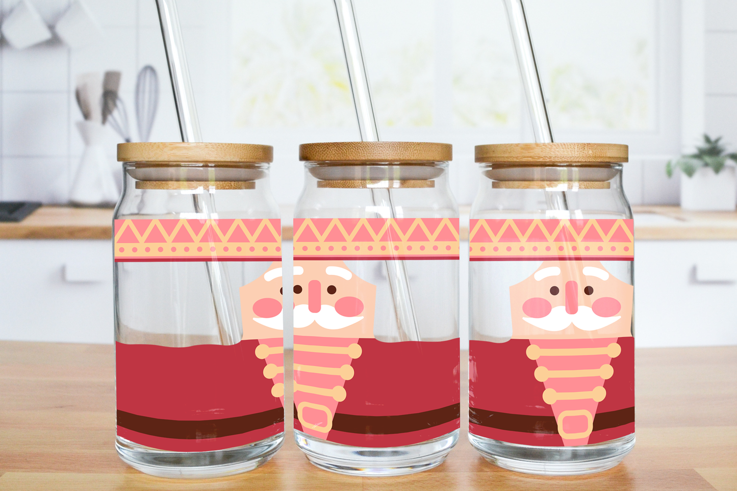 Big Nutcracker Face - UV DTF 16 oz Libbey Cup Wrap (Ready to Ship)