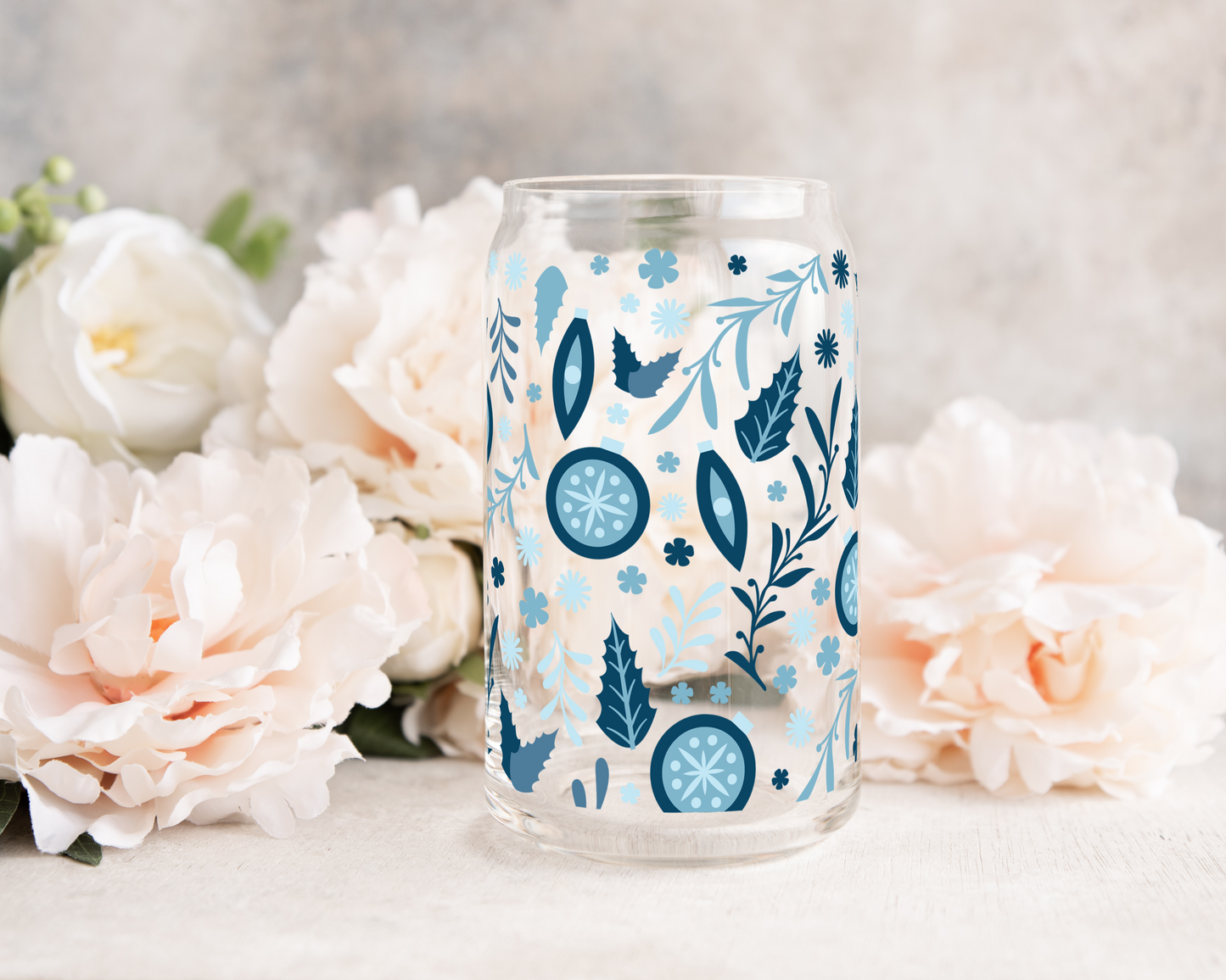 Blue Christmas Decor - UV DTF 16 oz Libbey Cup Wrap (Ready to Ship)