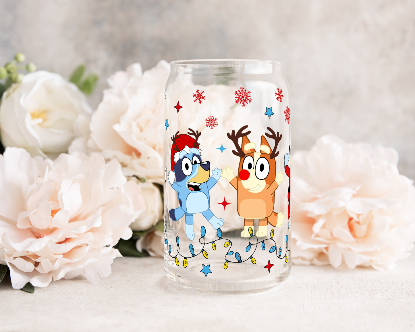 Blue Dog Christmas - UV DTF 16 oz Libbey Cup Wrap (Ready to Ship)