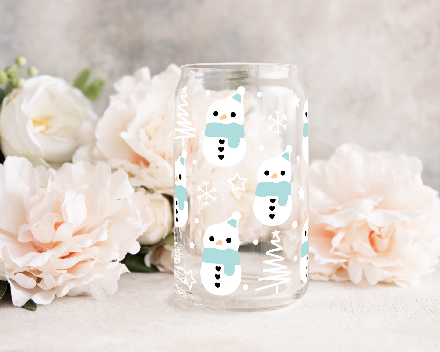 Blue Scarf Snowman - UV DTF 16 oz Libbey Cup Wrap (Ready to Ship)