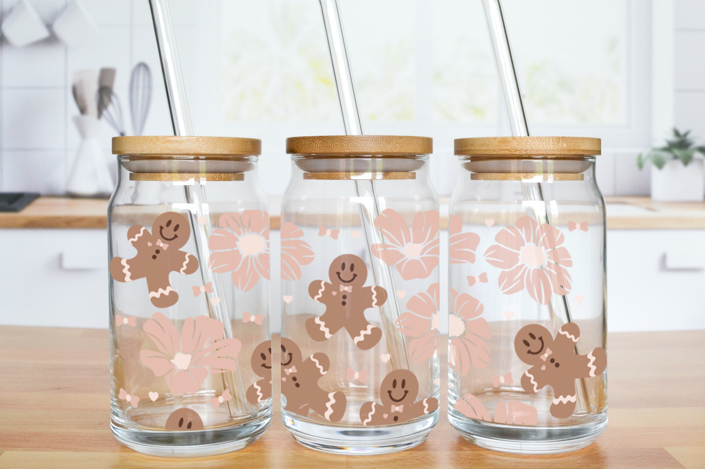 Boho Ginger Cookies - UV DTF 16 oz Libbey Cup Wrap (Ready to Ship)