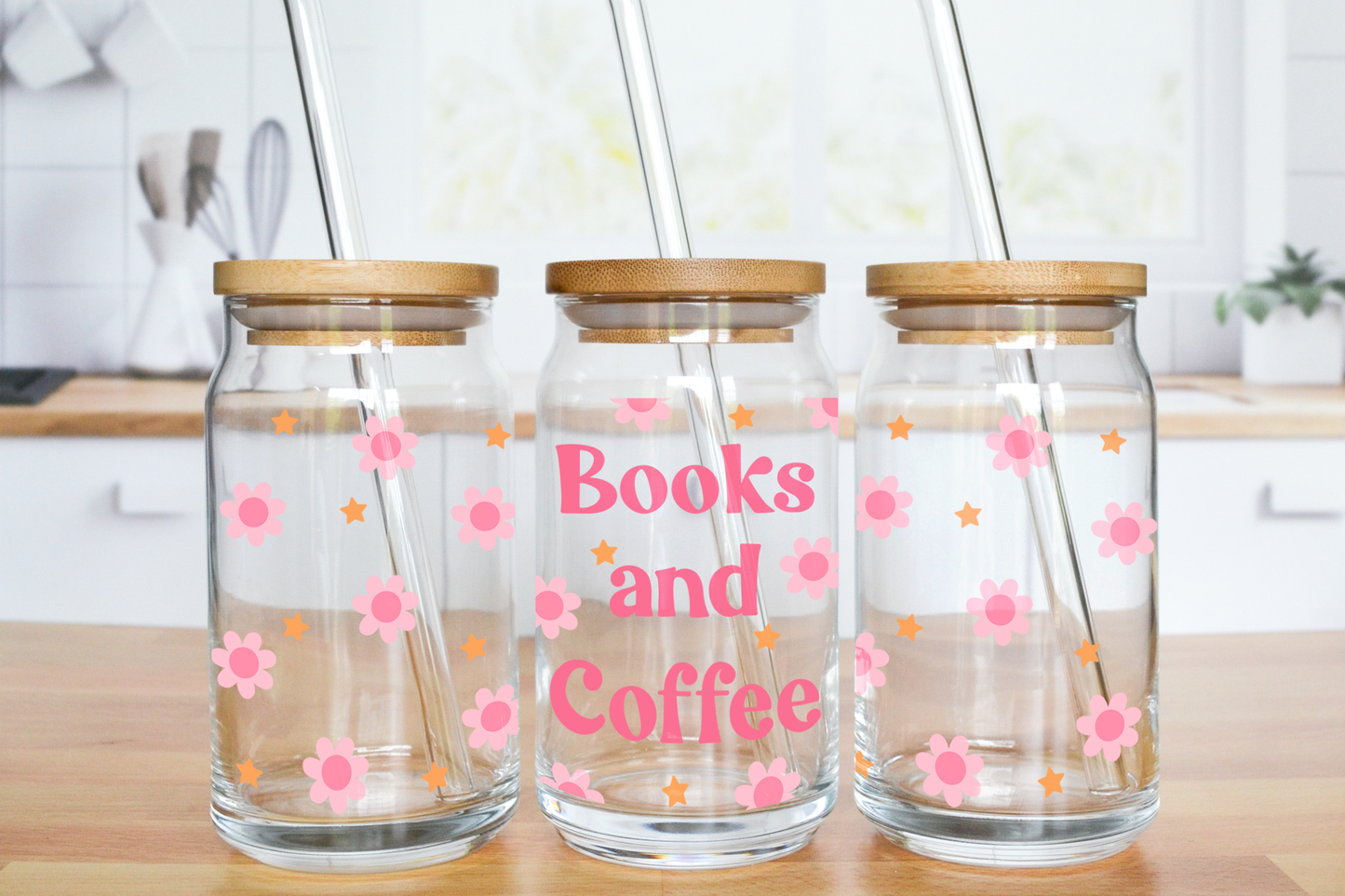 Books and Coffee - UV DTF 16 oz Libbey Cup Wrap (Ready to Ship)
