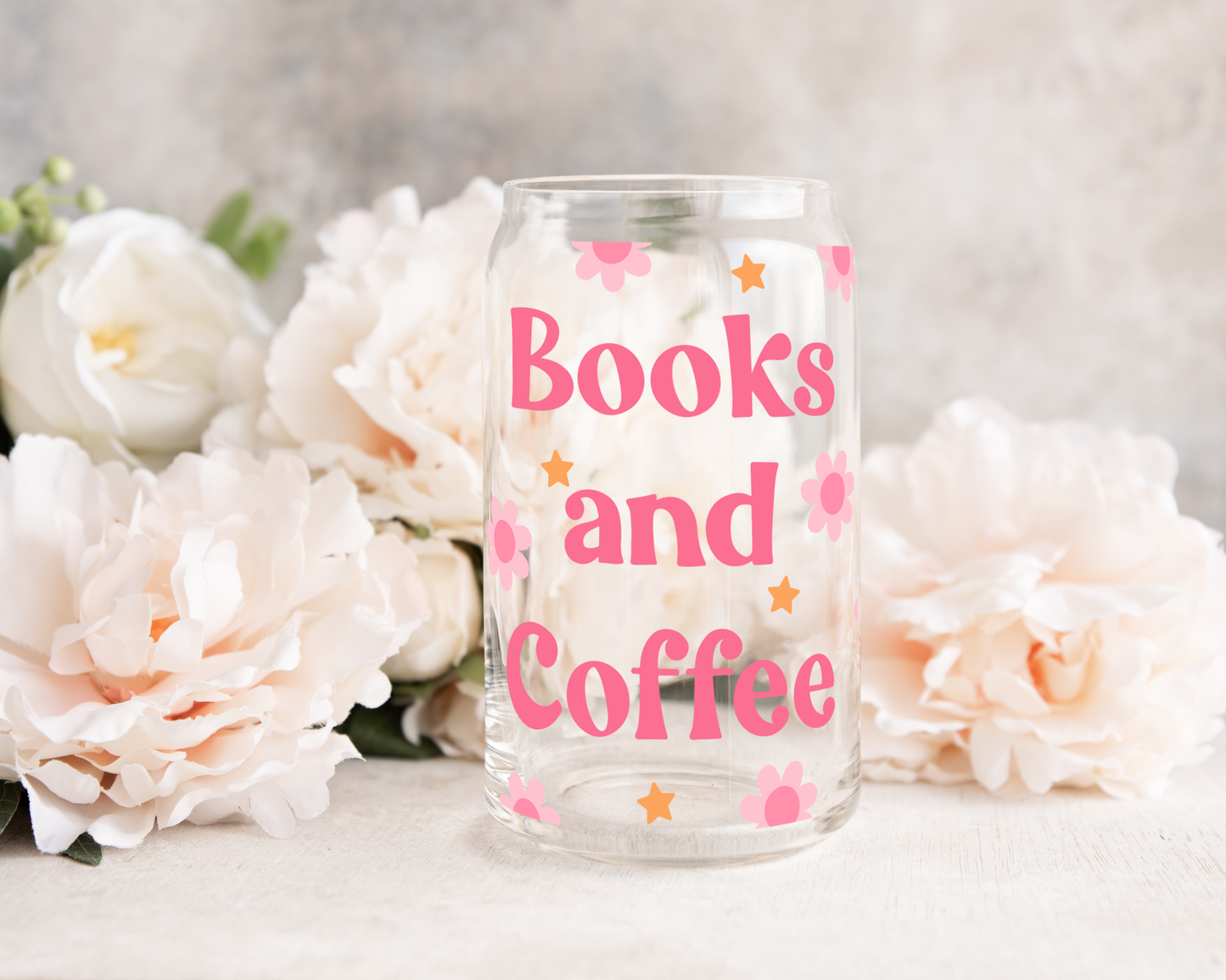Books and Coffee - UV DTF 16 oz Libbey Cup Wrap (Ready to Ship)