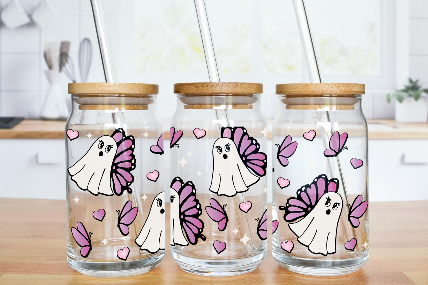 Butterfly Ghosties - UV DTF 16 oz Libbey Cup Wrap (Ready to Ship)