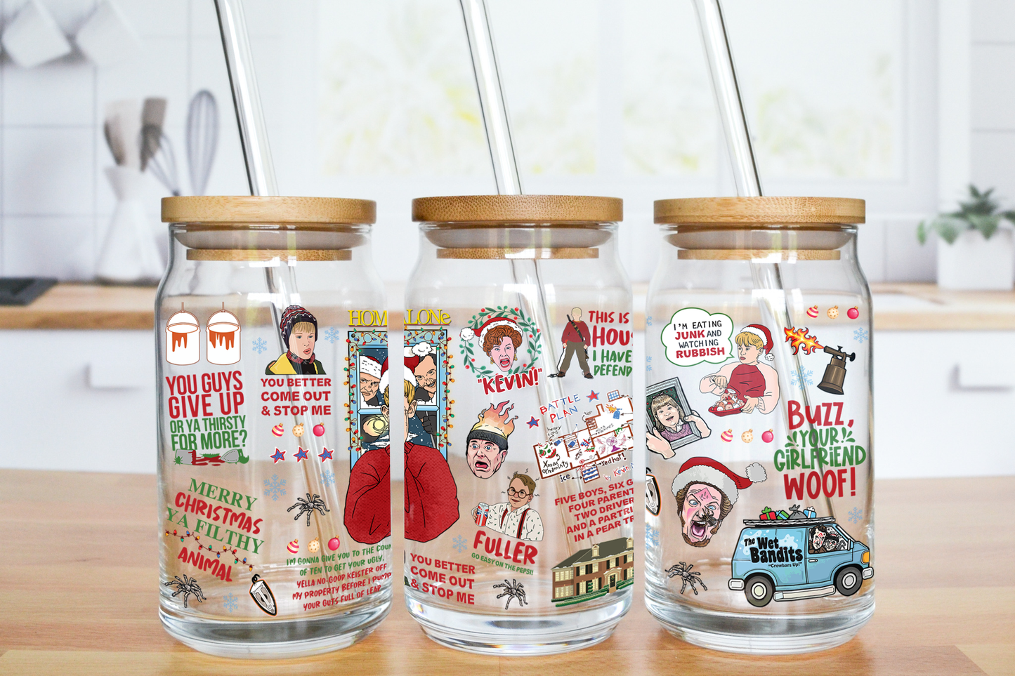 Christmas Boy - UV DTF 16 oz Libbey Cup Wrap (Ready to Ship)