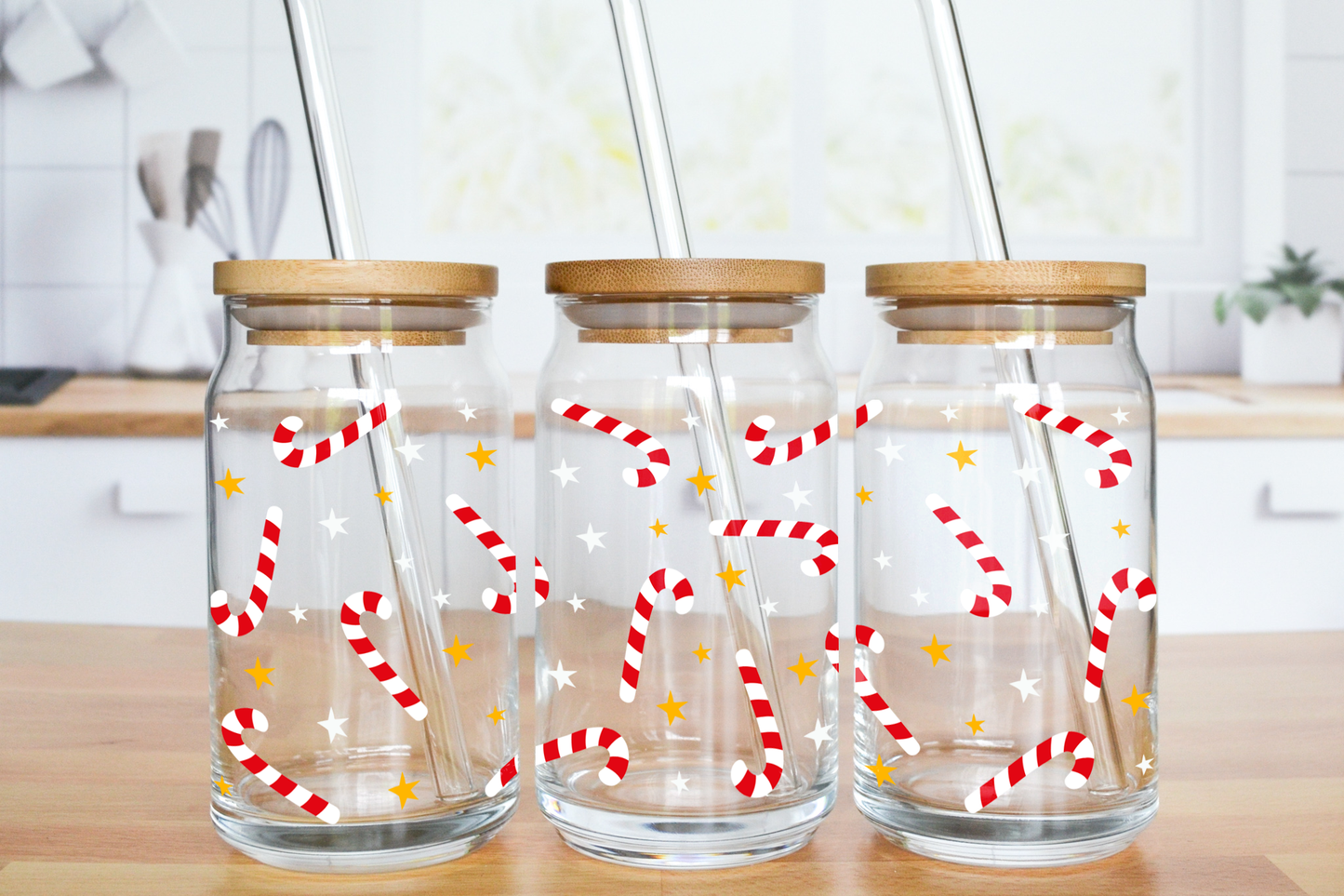 Christmas Candy Canes - UV DTF 16 oz Libbey Cup Wrap (Ready to Ship)