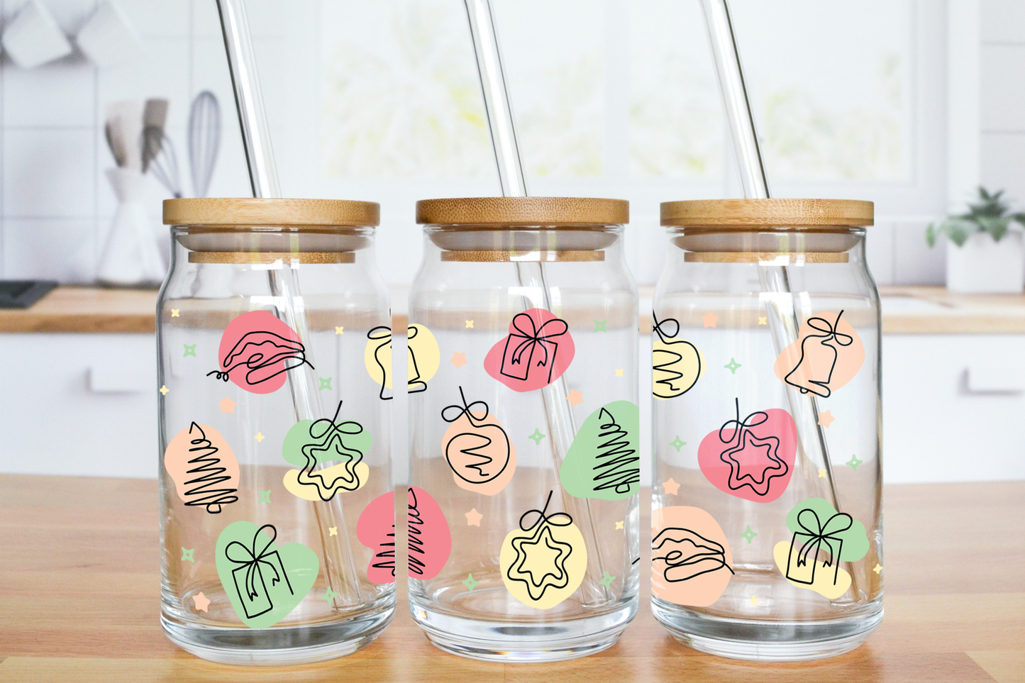 Christmas Elements - UV DTF 16 oz Libbey Cup Wrap (Ready to Ship)