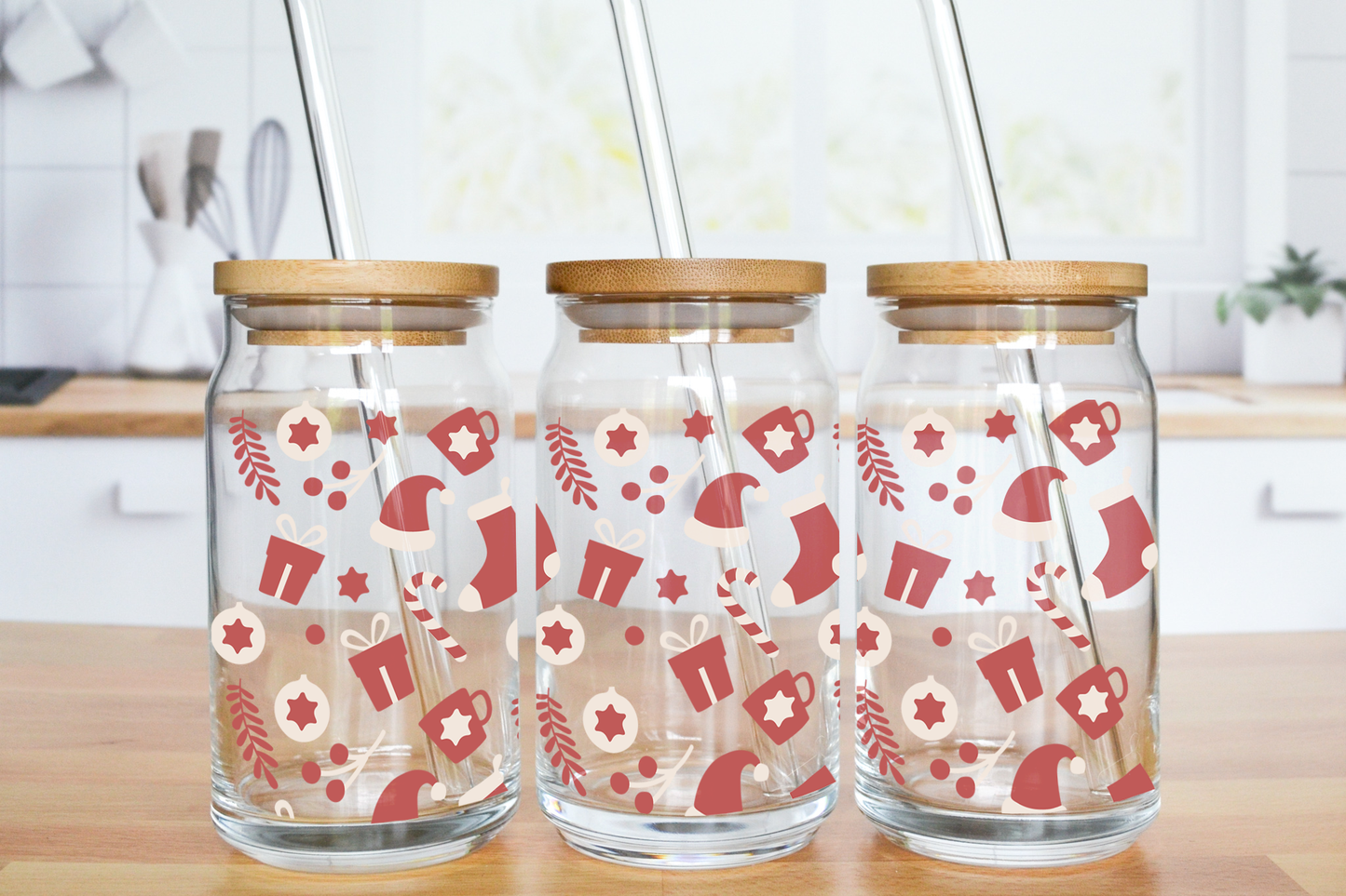 Christmas Eve Theme - UV DTF 16 oz Libbey Cup Wrap (Ready to Ship)