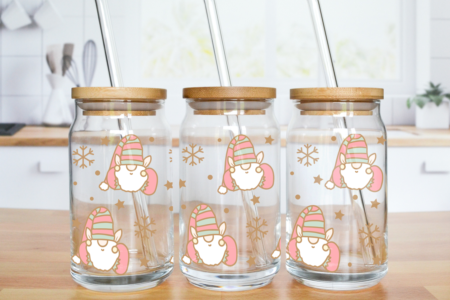 Christmas Gnomes - UV DTF 16 oz Libbey Cup Wrap (Ready to Ship)