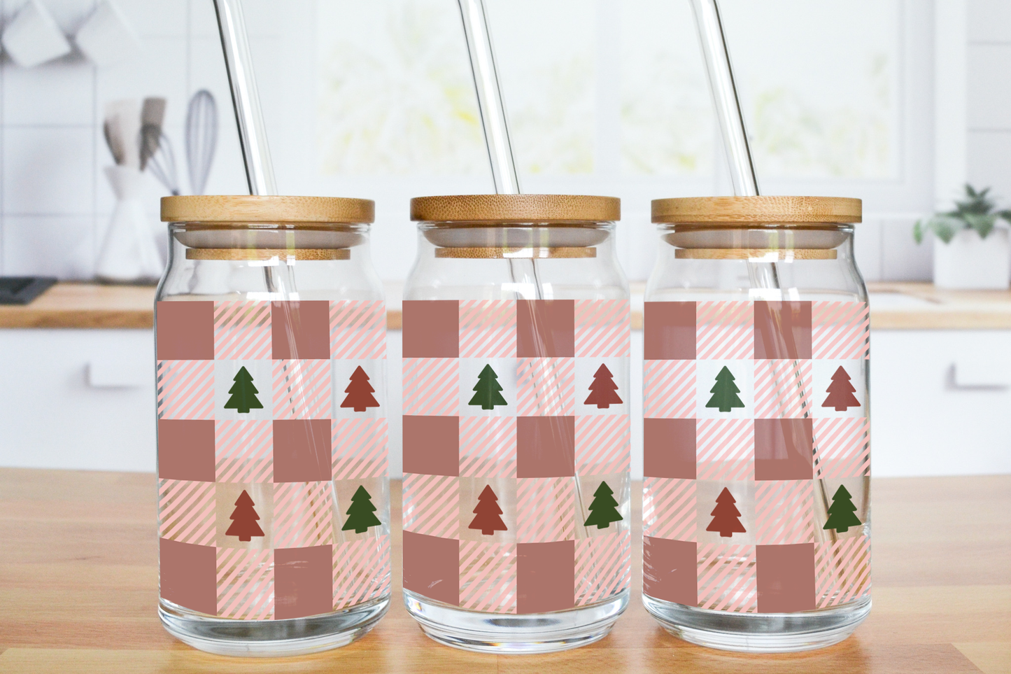 Christmas Plaid - UV DTF 16 oz Libbey Cup Wrap (Ready to Ship)