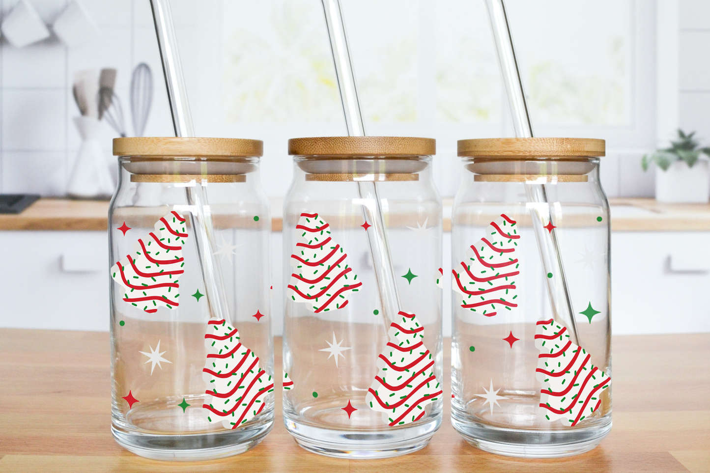 Christmas Tree Cakes - UV DTF 16 oz Libbey Cup Wrap (Ready to Ship)