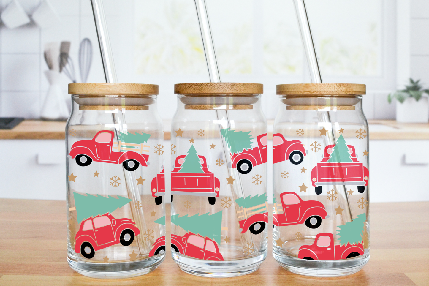 Christmas Truck - UV DTF 16 oz Libbey Cup Wrap (Ready to Ship)