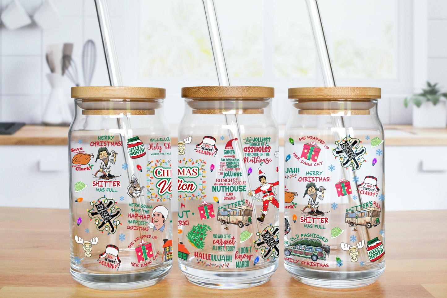 Christmas Vacay Fun Words - UV DTF 16 oz Libbey Cup Wrap (Ready to Ship)