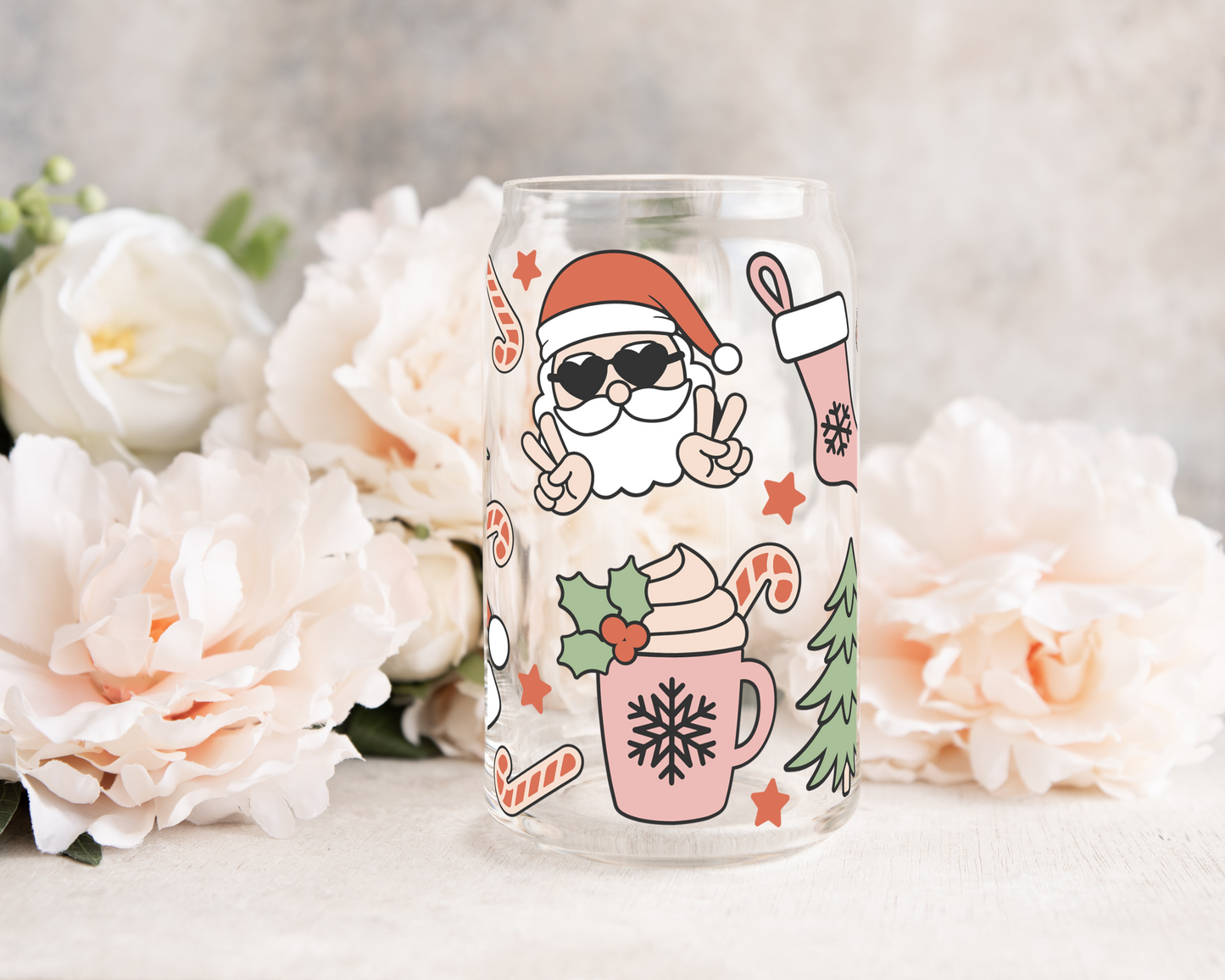Cool Santa Theme - UV DTF 16 oz Libbey Cup Wrap (Ready to Ship)