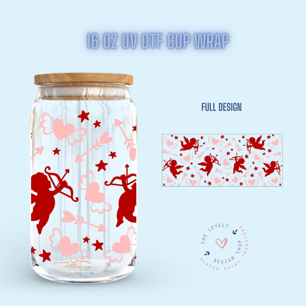 Cupid Love - UV DTF 16 oz Libbey Cup Wrap (Ready to Ship)