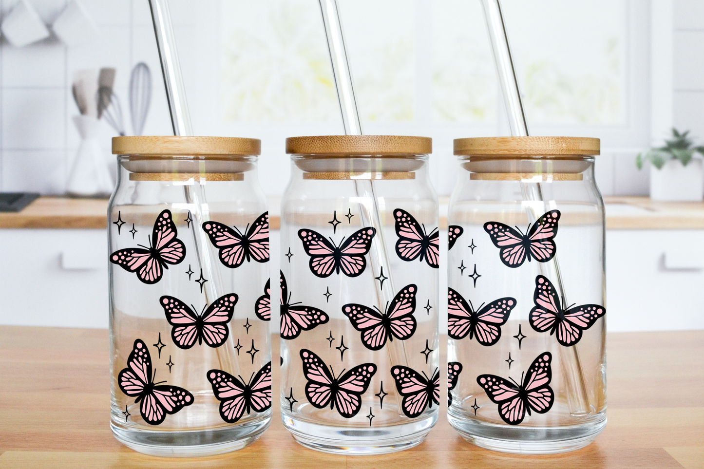 Cute Butterflies - UV DTF 16 oz Libbey Cup Wrap (Ready to Ship)