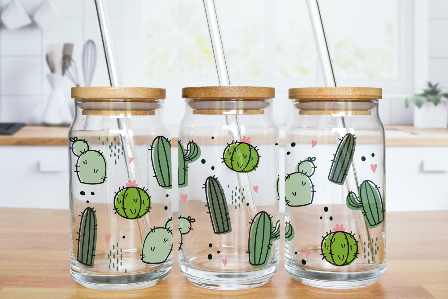 Cute Cactus - UV DTF 16 oz Libbey Cup Wrap (Ready to Ship)