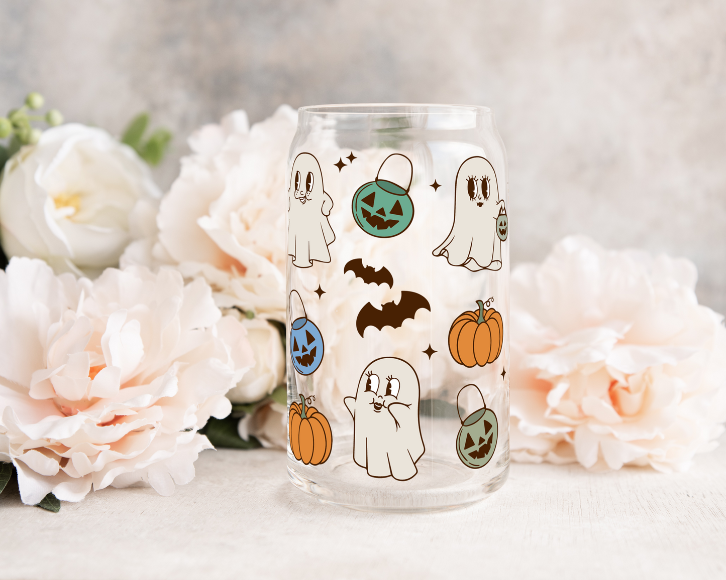 Cute Ghosties Trick or Treaters - UV DTF 16 oz Libbey Cup Wrap (Ready to Ship)