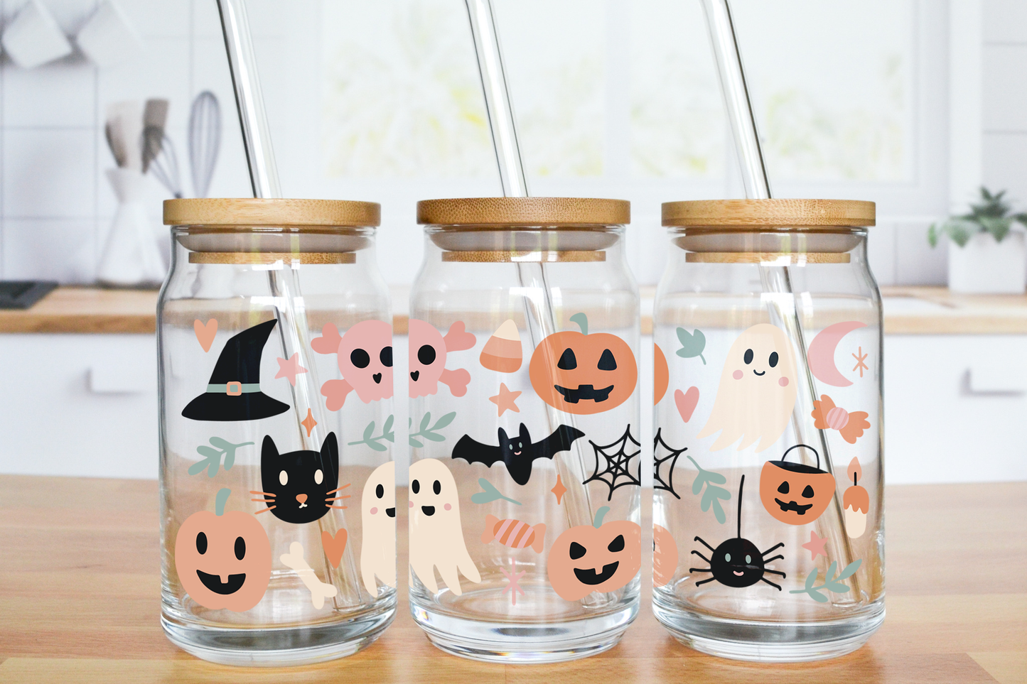 Cute Halloween Drawings - UV DTF 20 oz Libbey Cup Wrap (Ready to Ship)