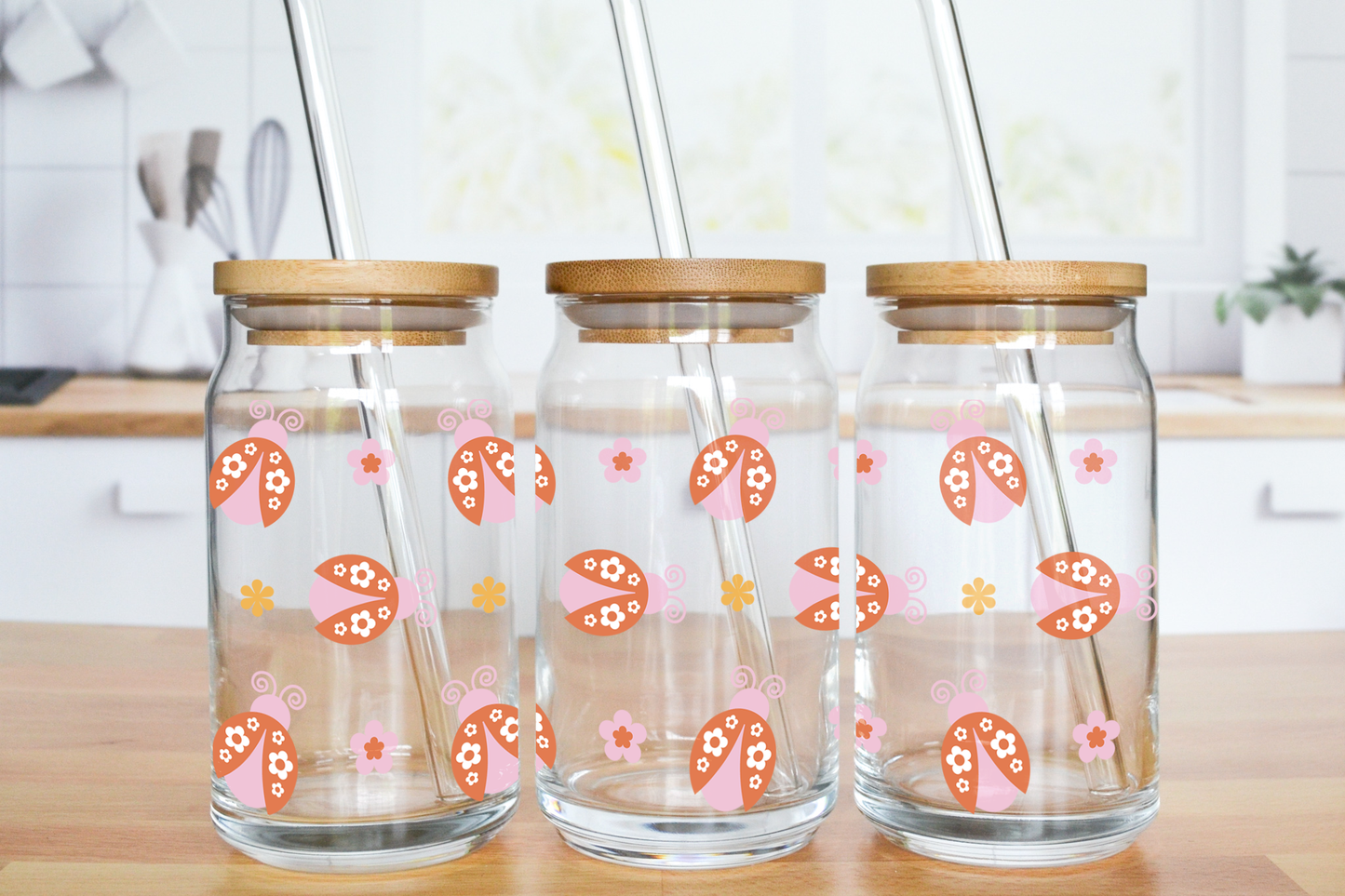 Cute Lady Bugs - UV DTF 16 oz Libbey Cup Wrap (Ready to Ship)