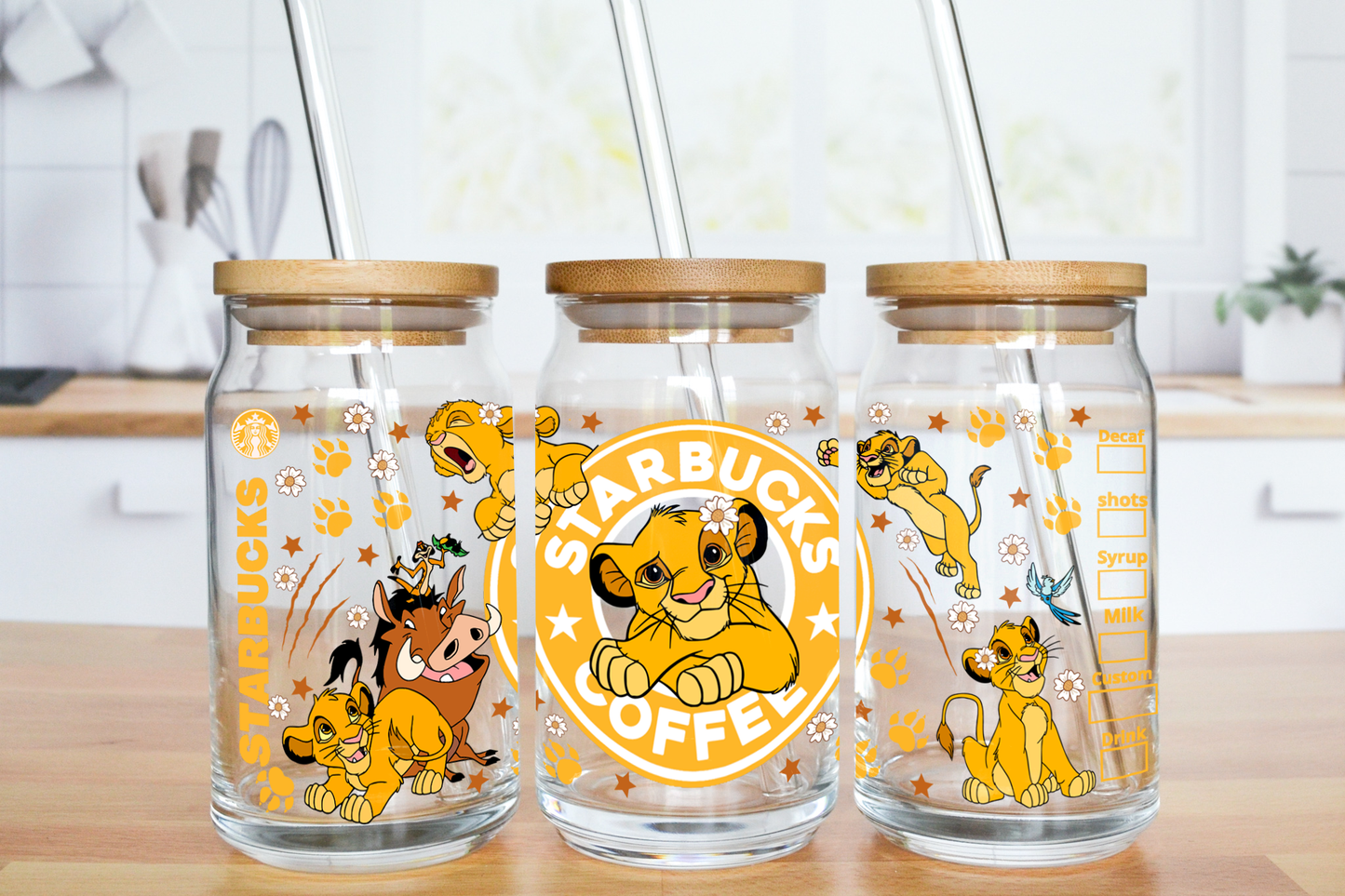 Cute Lion Coffee Label - UV DTF 16 oz Libbey Cup Wrap (Ready to Ship)