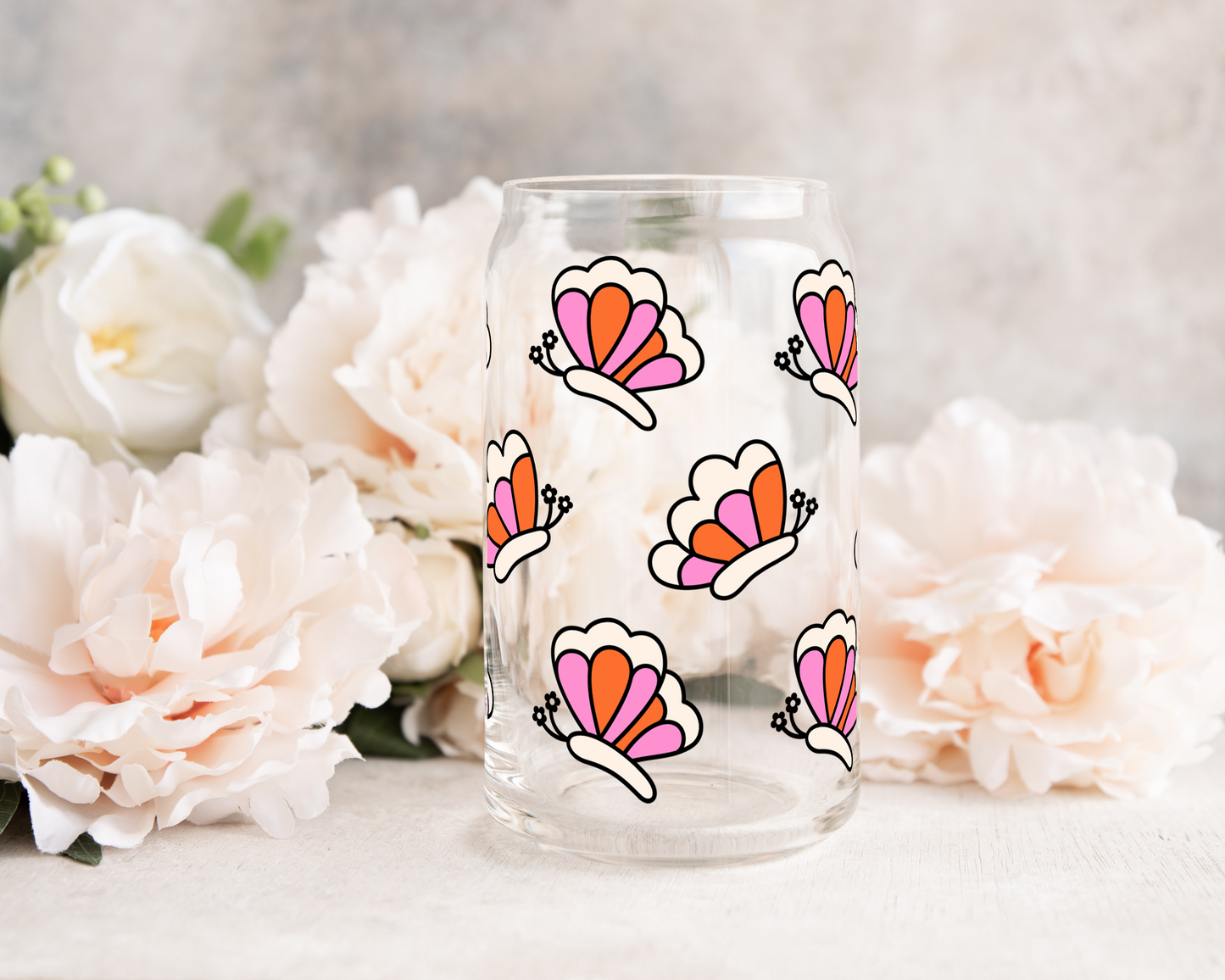 Cute Retro Butterflies - UV DTF 16 oz Libbey Cup Wrap (Ready to Ship)