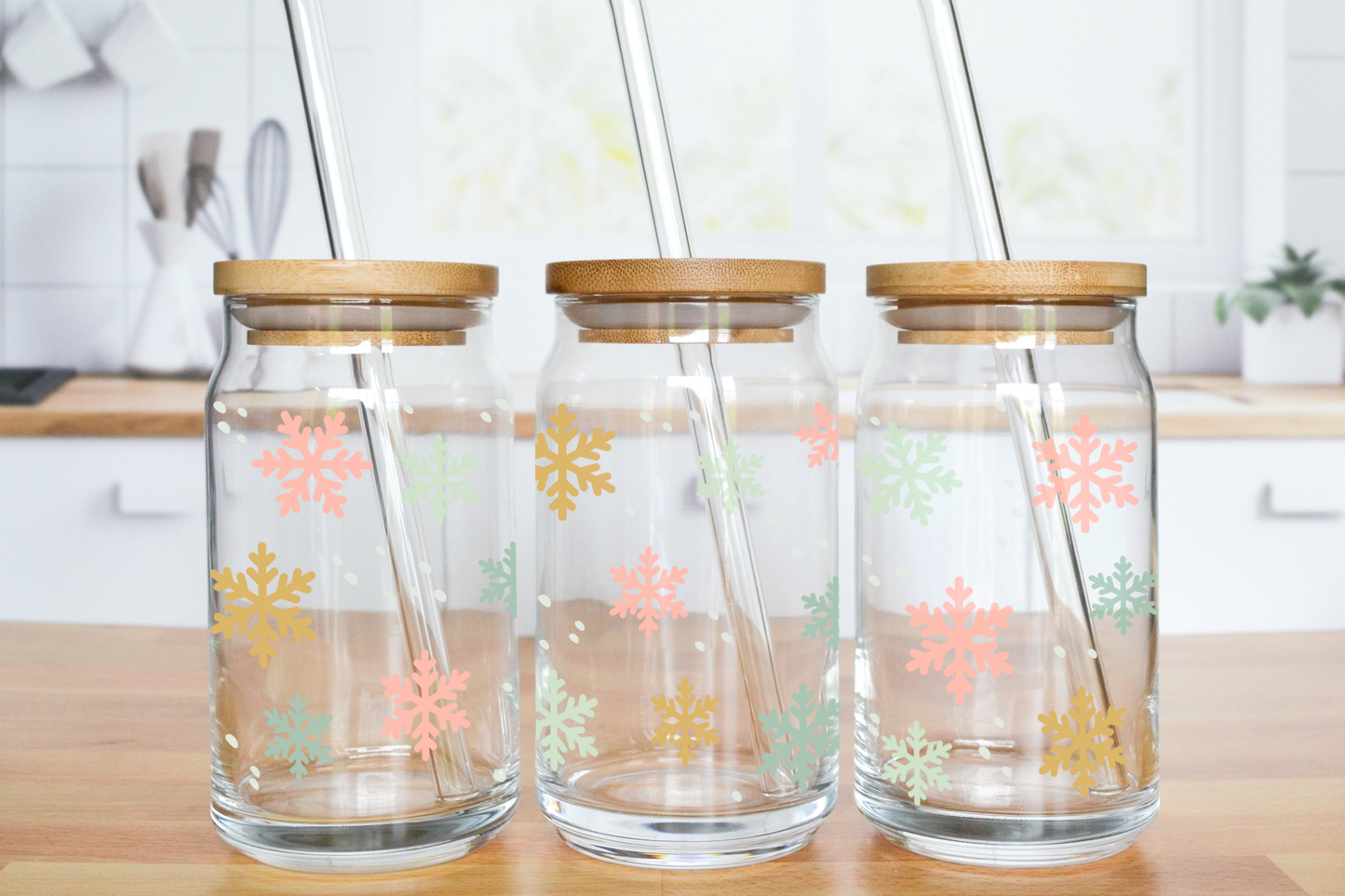 Cute Snowflakes - UV DTF 16 oz Libbey Cup Wrap (Ready to Ship)