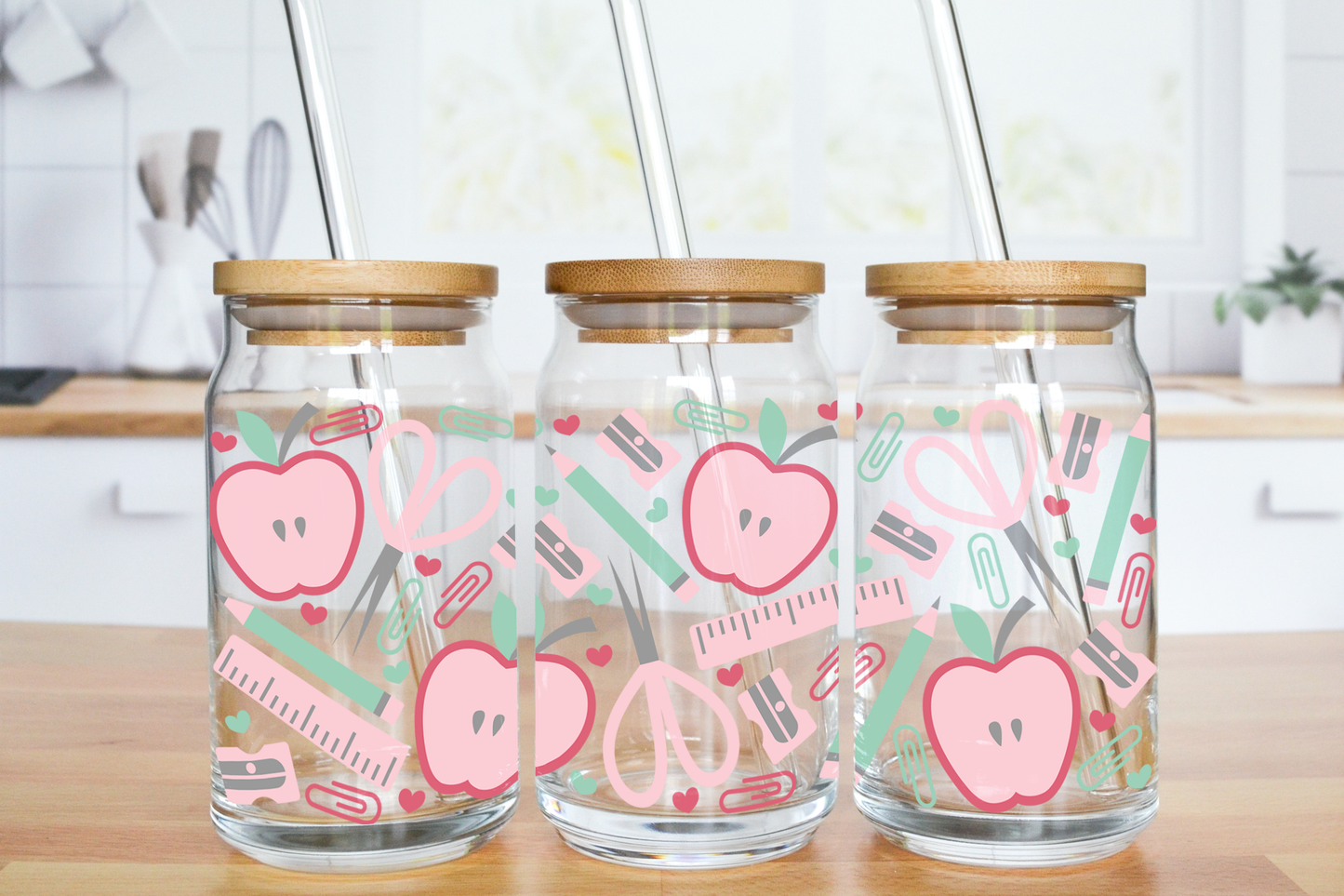 Cute Teacher Drawings - UV DTF 16 oz Libbey Cup Wrap (Ready to Ship)
