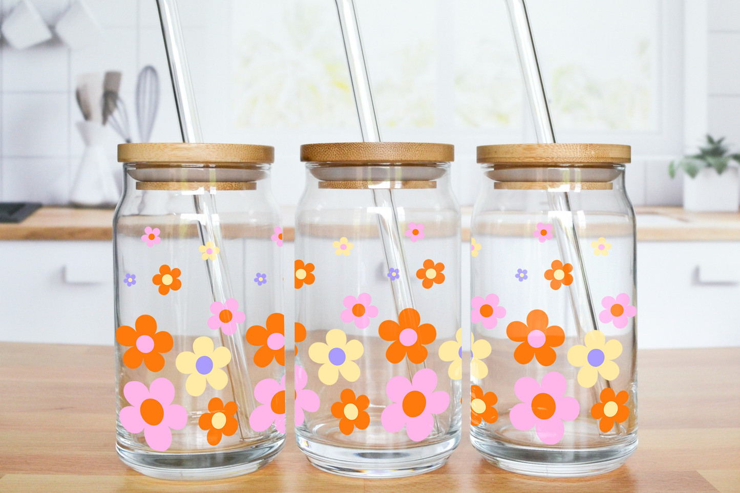 Cutie Flowers - UV DTF 16 oz Libbey Cup Wrap (Ready to Ship)