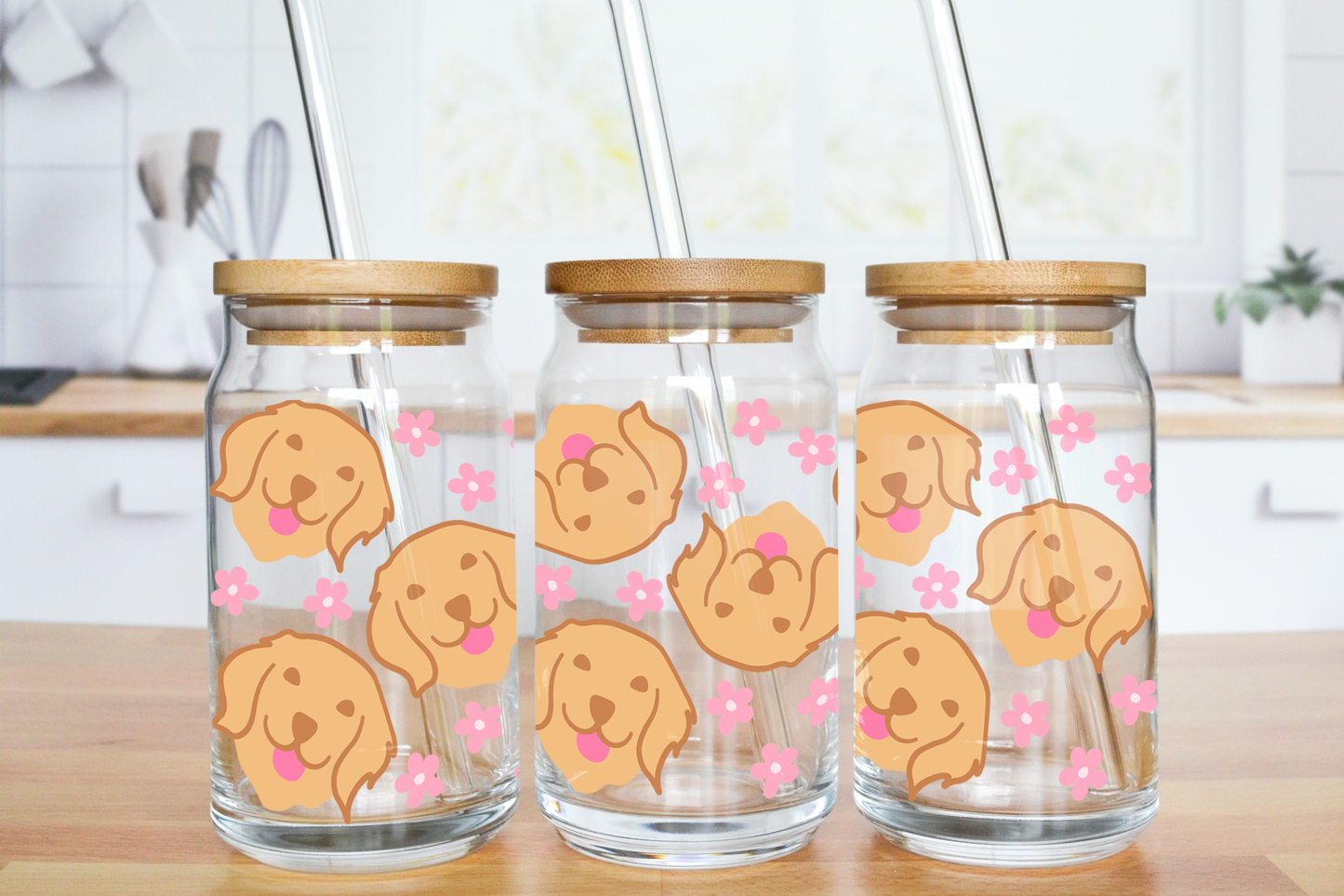 Daisy Golden Dog - UV DTF 20 oz Libbey Cup Wrap (Ready to Ship)