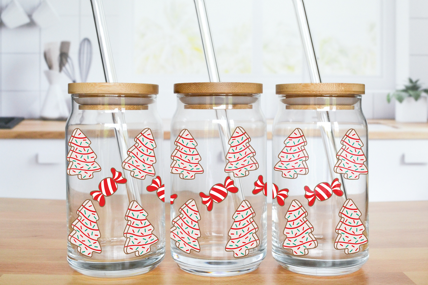 Debbie Xmas - UV DTF 16 oz Libbey Cup Wrap (Ready to Ship)