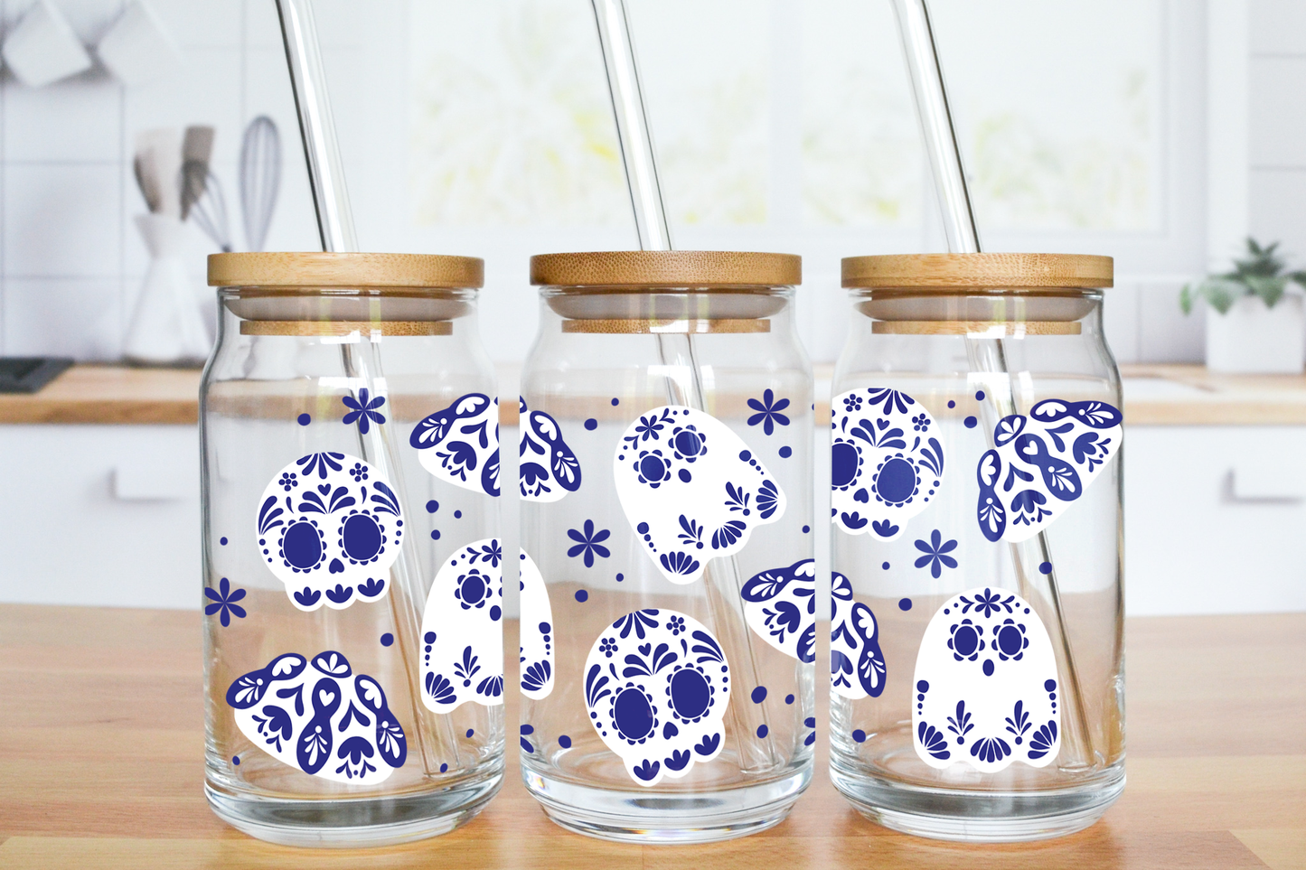 Dia De Los Muertos Talaveras - UV DTF 16 oz Libbey Cup Wrap (Ready to Ship)