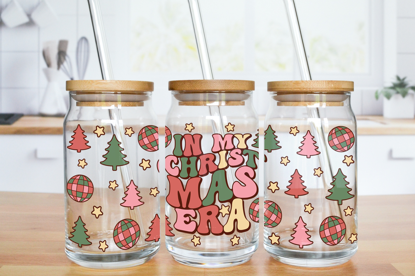 Disco Christmas Era - UV DTF 16 oz Libbey Cup Wrap (Ready to Ship)