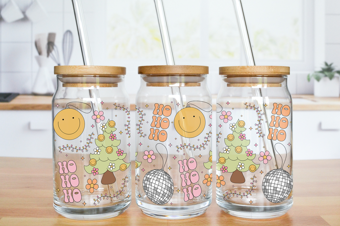 Disco Christmas - UV DTF 16 oz Libbey Cup Wrap (Ready to Ship)