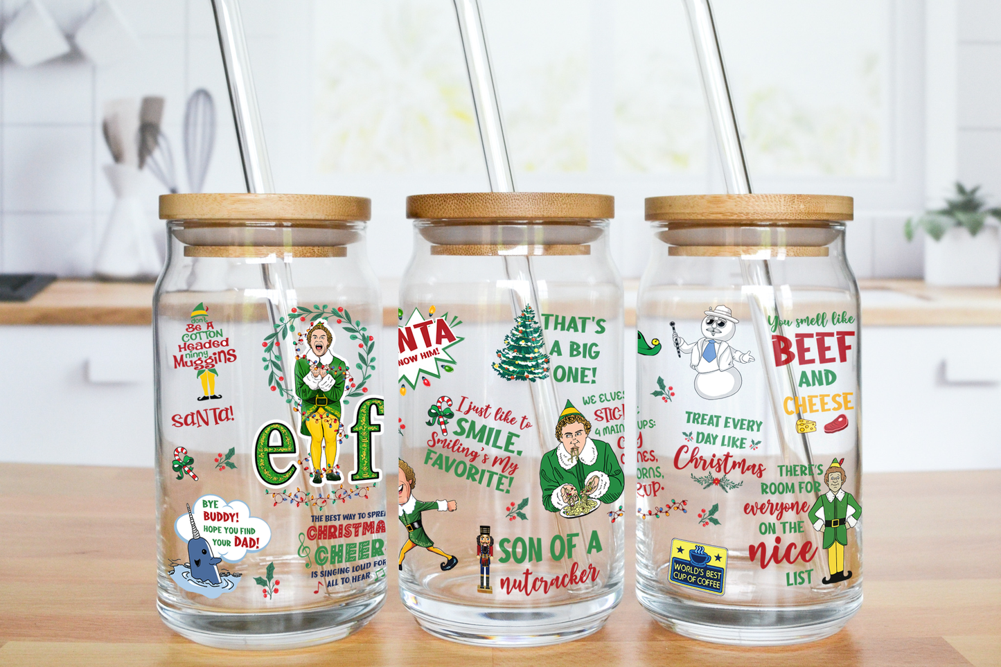 Elf Fun Words - UV DTF 16 oz Libbey Cup Wrap (Ready to Ship)