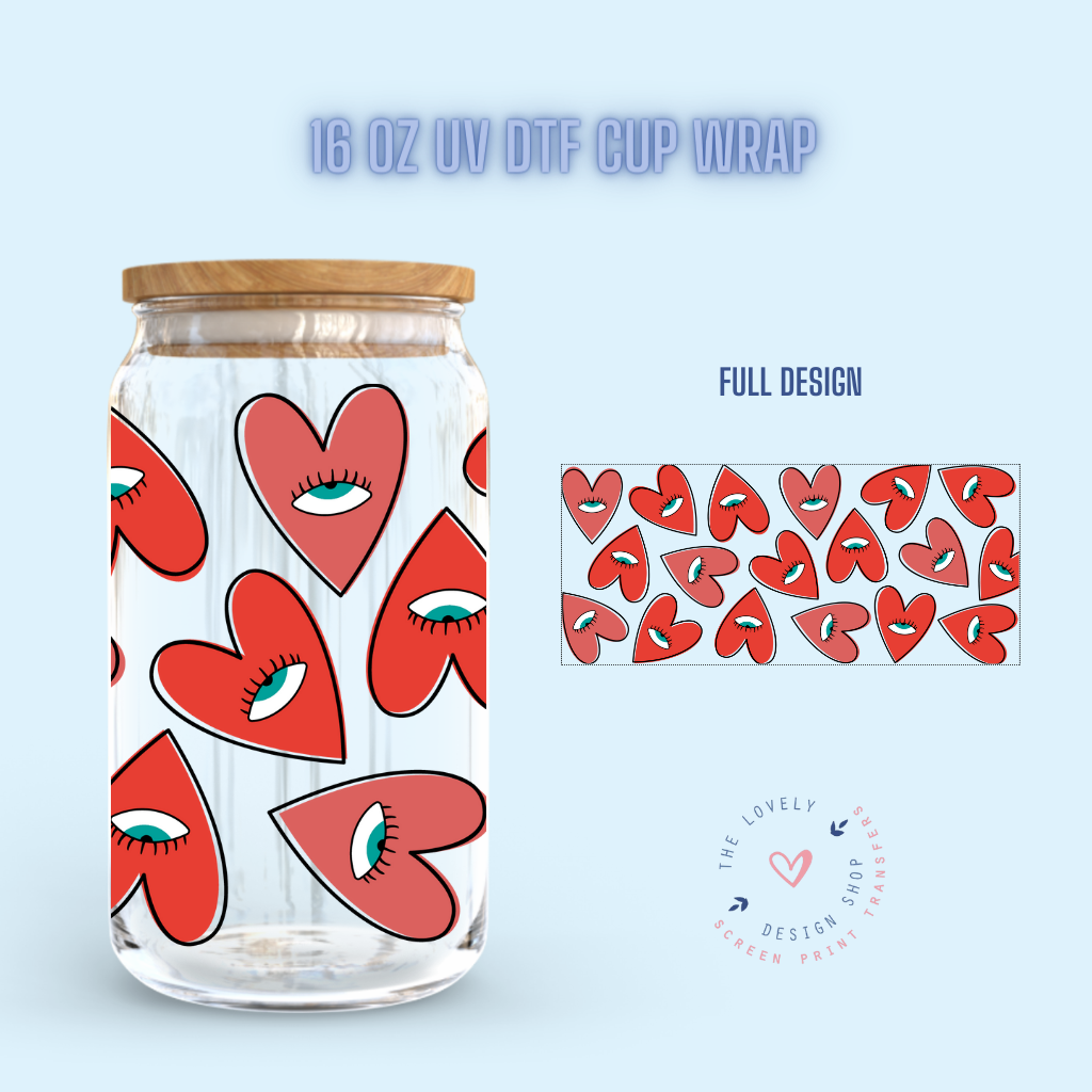 Eye Heart - UV DTF 16 oz Libbey Cup Wrap (Ready to Ship)