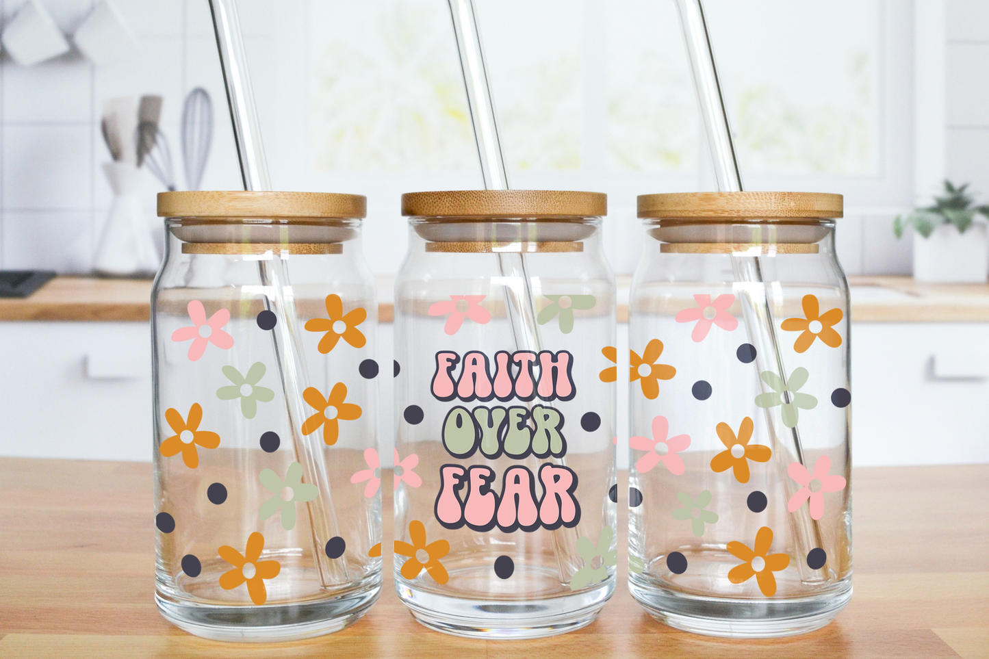 Faith Over Fear - UV DTF 16 oz Libbey Cup Wrap (Ready to Ship)