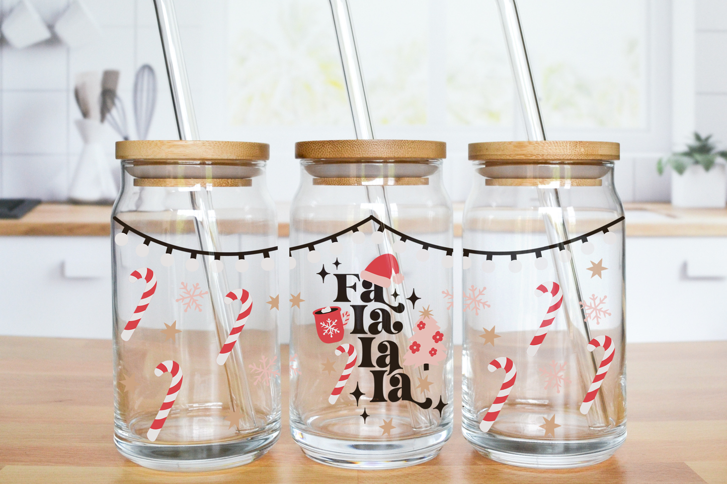 Falalala Theme - UV DTF 16 oz Libbey Cup Wrap (Ready to Ship)