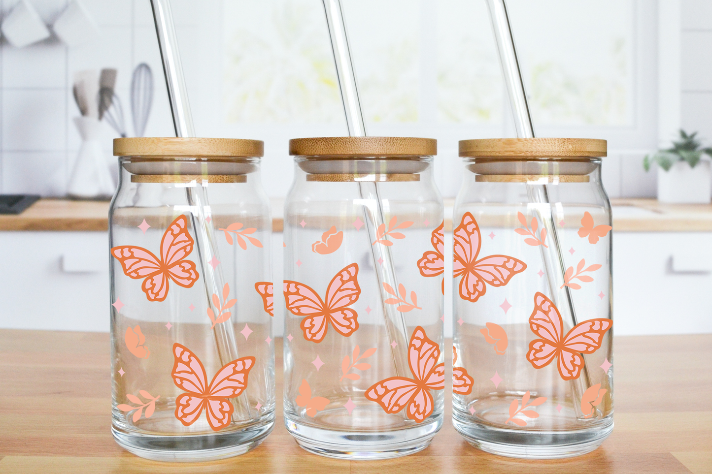 Fall Butterflies - UV DTF 16 oz Libbey Cup Wrap (Ready to Ship)