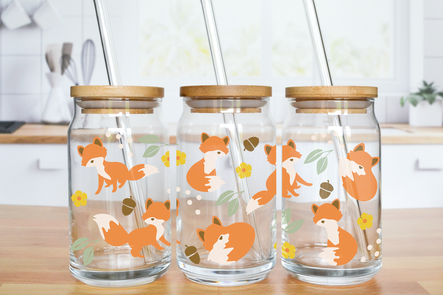 Fall Fox - UV DTF 16 oz Libbey Cup Wrap (Ready to Ship)