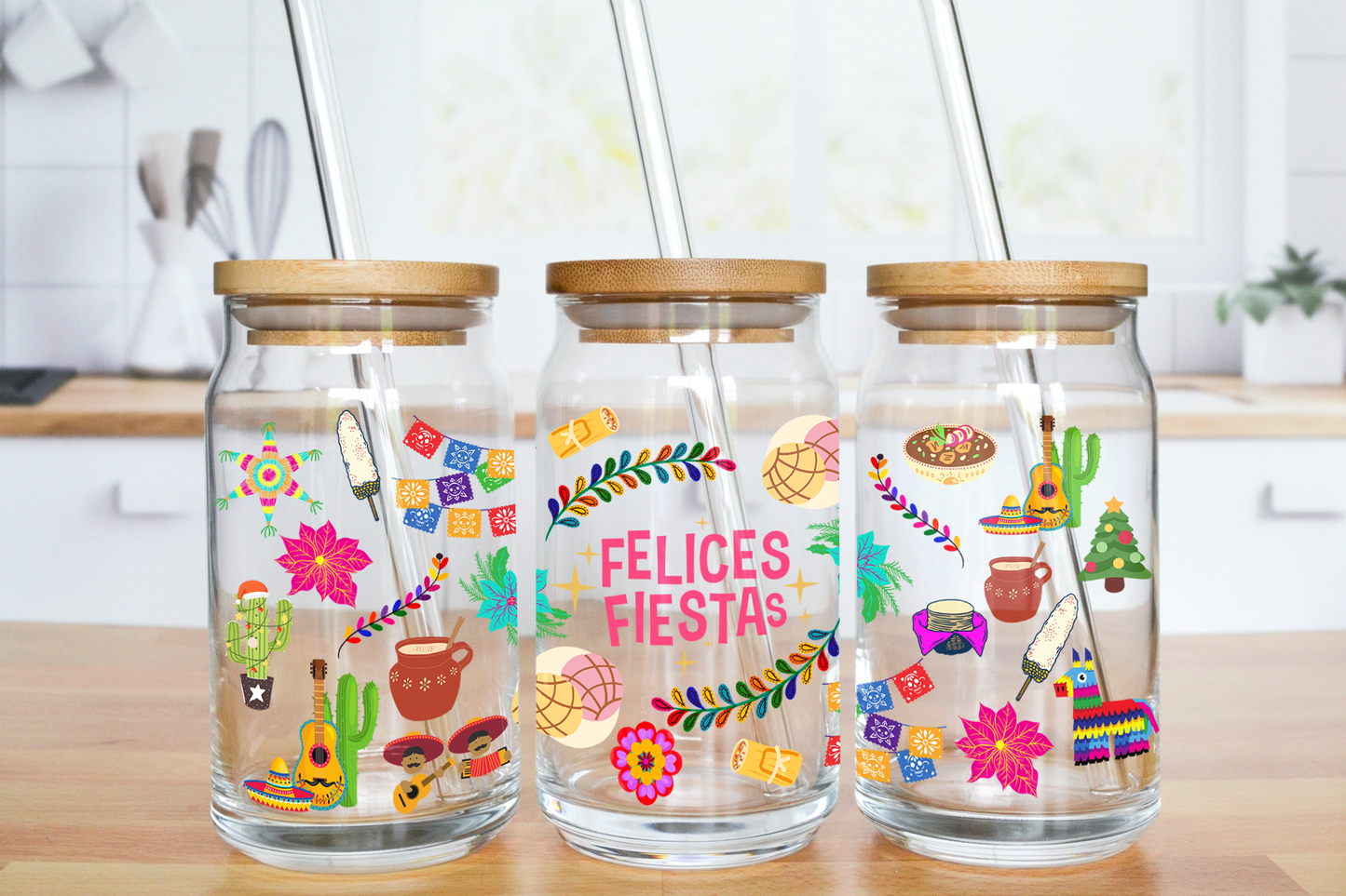 Felices Fiestas - UV DTF 16 oz Libbey Cup Wrap (Ready to Ship)